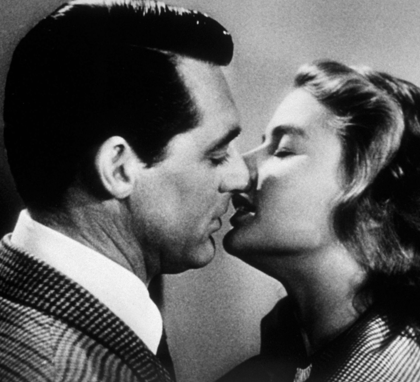 ~ Photo: Cary Grant and Ingrid Bergman kiss in the 1946 thriller Notorious ~