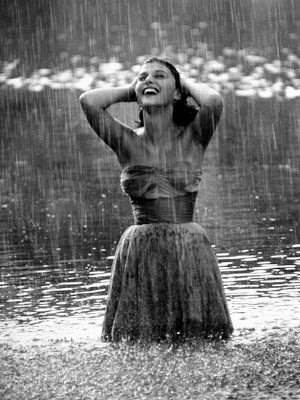 bw vintage girl woman thunderstorm rain smile laugh